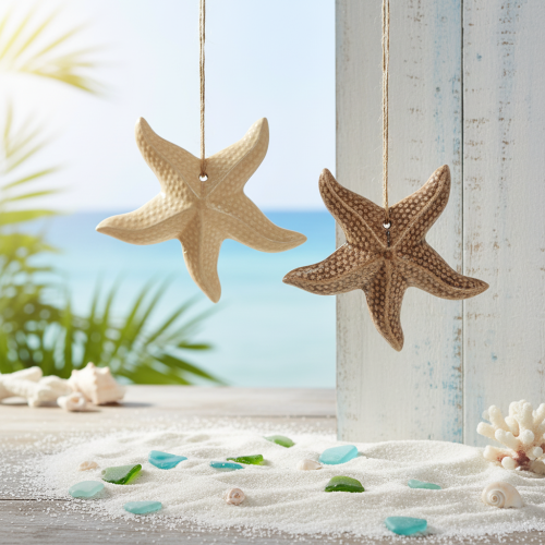 Artículo Adorno de estrella de mar de cerámica para colgar, para un toque marinero, decoración de verano para el hogar, 12 cm, 2 piezas