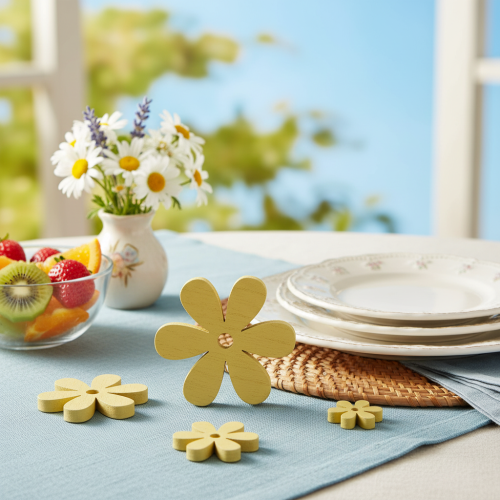 Artículo Decoración para esparcir madera con flores amarillas, decoración de mesa de verano, Ø2–6 cm, 20 unidades