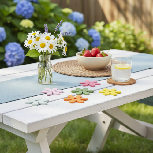 Artículo Decoración dispersa flores de madera decoración de mesa de colores Ø3-4cm 48 piezas