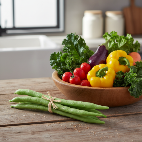 Artículo Frijoles decorativos, vegetales artificiales, verdes, tacto real, 17 cm, 6 piezas