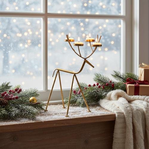 Artículo Portavelas candelabro decorativo ciervo de metal Al. 44,5 cm