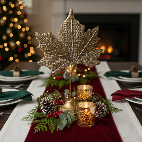 Artículo Decoración de mesa decoración de hoja de arce otoñal dorado antiguo 58cm × 39cm