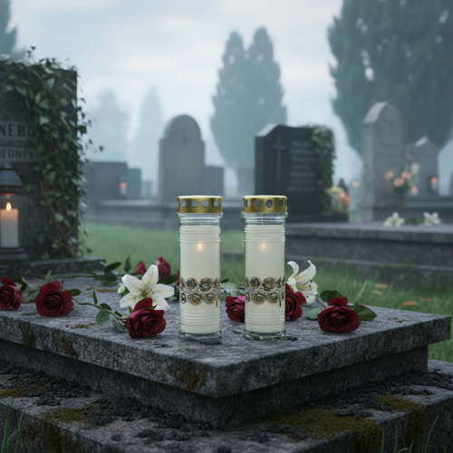 Artículo Velas graves rosas blancas luz de luto Ø7cm H23,5cm 100h 2ud