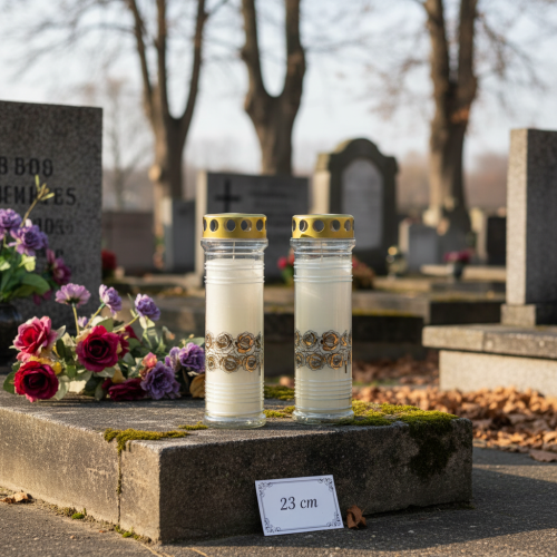 Artículo Velas graves rosas blancas luz de luto Ø7cm H23,5cm 100h 2ud