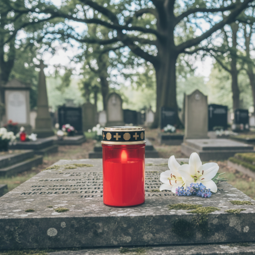 Artículo Lámpara de tumba LED con temporizador, vela de cementerio para batería, color rojo, 12,5 cm de alto.