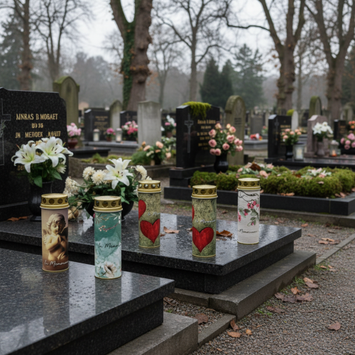 Artículo Vela funeraria con motivo, decoración para funerales, Ø6cm H17cm, 6 unidades