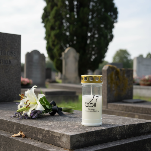 Artículo Vela para tumba de perro con luz para animales blanca Ø7cm H16,5cm