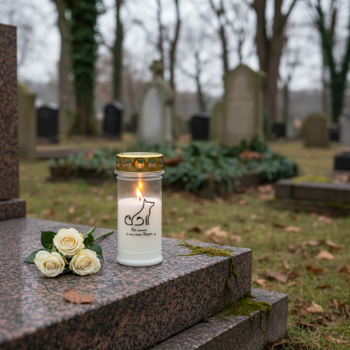 Artículo Vela para tumba de perro con luz para animales blanca Ø7cm H16,5cm