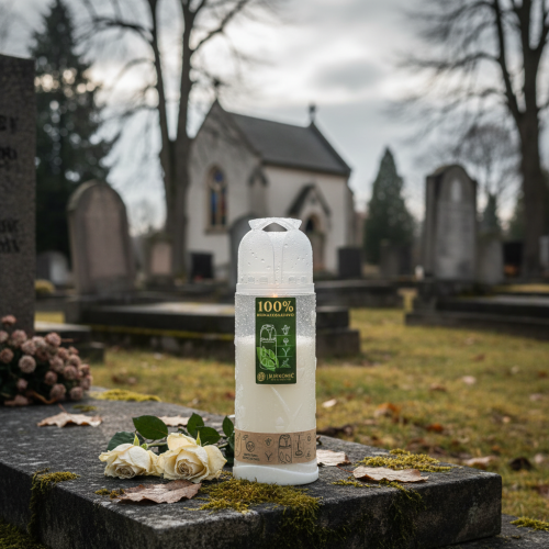 Artículo Vela blanca para tumba, quemador semanal, compostable ICP, 24 cm de altura.