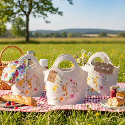 Artículo Bolsa de fieltro con adorable conejito de Pascua, adecuada para primavera y verano, 27 cm, 4 piezas