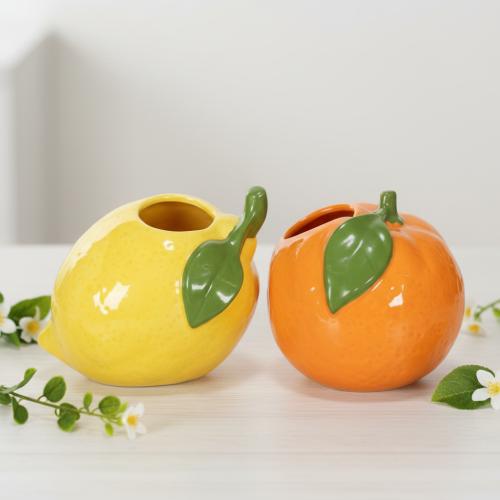 Artículo Jarrón de cítricos, naranja y limón, como accesorio extravagante para el hogar, decoración de verano, 10 cm, 2 piezas