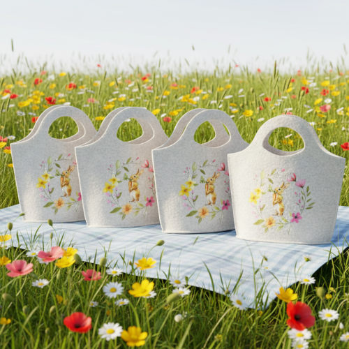 Artículo Bolsa de fieltro con adorable conejito de Pascua, adecuada para primavera y verano, 27 cm, 4 piezas