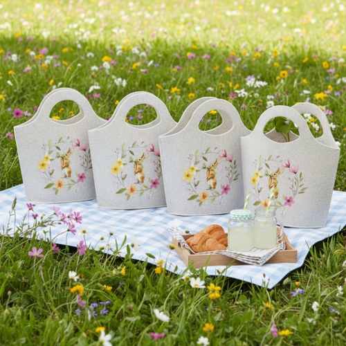 Artículo Bolsa de fieltro con adorable conejito de Pascua, adecuada para primavera y verano, 27 cm, 4 piezas