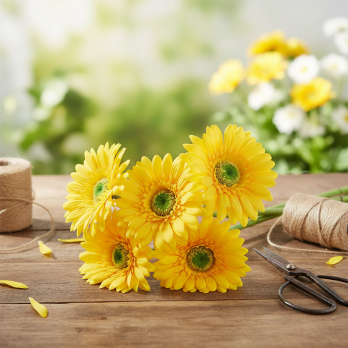 Artículo Flores Artificiales Gerbera Sol Amarillo Flor de Jardín 47cm