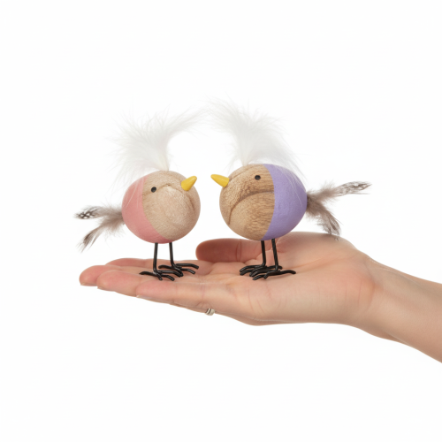 Artículo Pájaro decorativo de madera con plumas y cuerpo colorido para decoración de mesa, 10 cm, 6 piezas