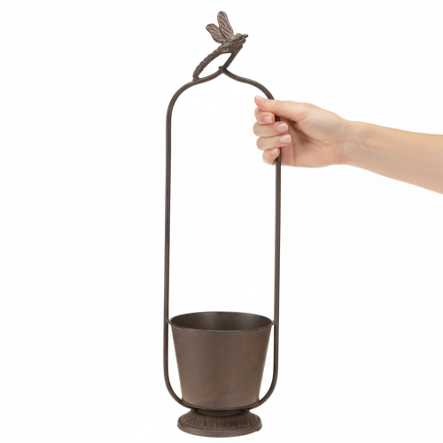 Artículo Macetero vintage con enrejado, diseño de libélula, metal, Ø16/H62cm