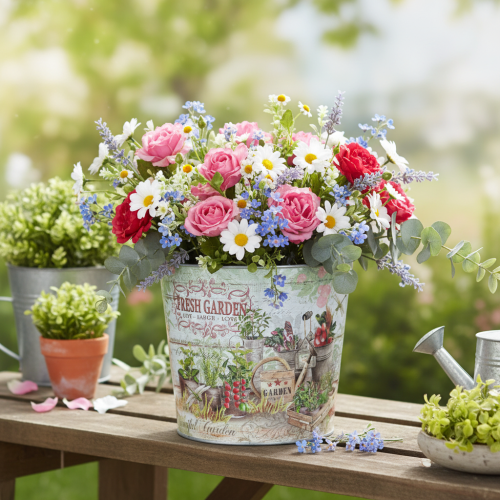 Artículo Macetas pequeñas de metal, de colores, Fresh Garden, 16 cm de alto, 2 unidades.