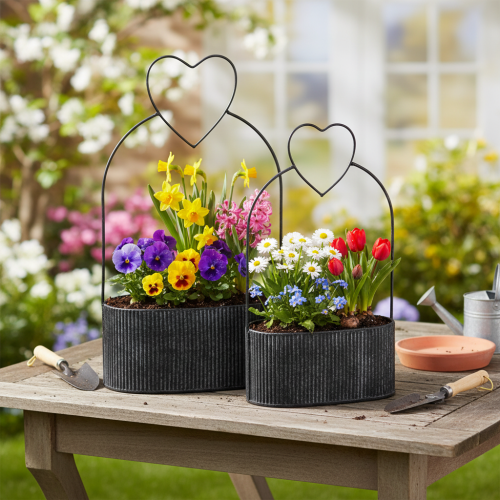 Artículo Bol ovalado decorativo de metal con forma de corazón, negro, 20/16 cm, juego de 2