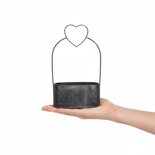 Artículo Bol ovalado decorativo de metal con forma de corazón, negro, 20/16 cm, juego de 2