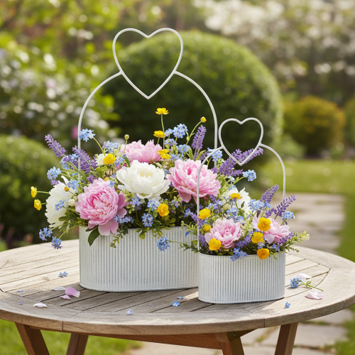 Artículo Bol ovalado decorativo de metal con forma de corazón, blanco, 20/16 cm, juego de 2