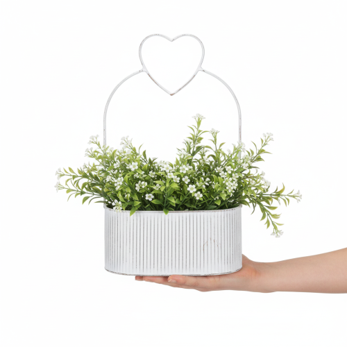 Artículo Bol ovalado decorativo de metal con forma de corazón, blanco, 20/16 cm, juego de 2