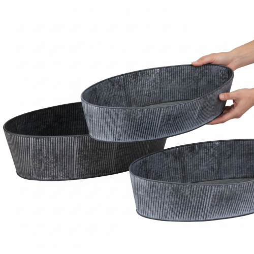 Artículo Bol ovalado de metal, negro y gris, estilo vintage, 32,5/37 cm, juego de 2.