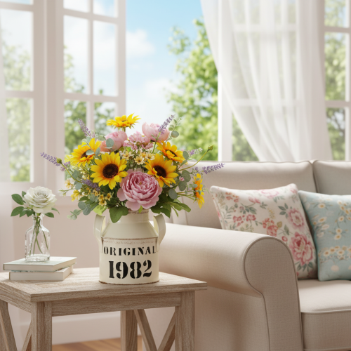 Artículo Jarra decorativa de metal “Original 1982” color crema óxido, 13 cm de alto, 2 unidades