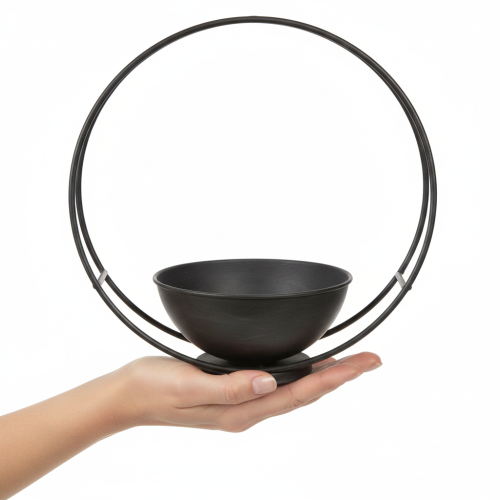 Artículo Bol con pie, anillo decorativo, metal, antracita, 29 cm de alto, 2 piezas