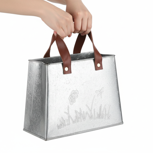 Artículo Bolsa decorativa, plateada, blanca, marrón, metal, maceta, 22 cm de largo, 2 unidades