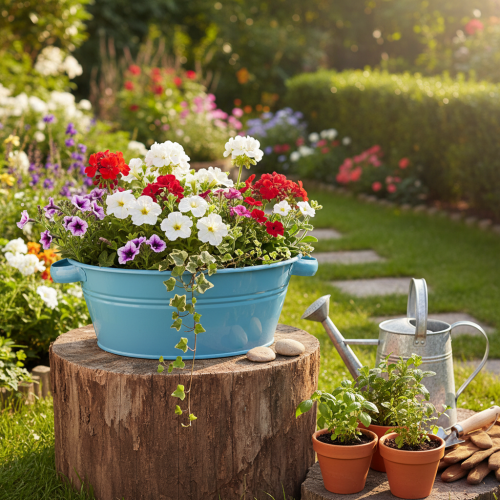 Artículo Bol redondo con asa, bol decorativo, bol para flores, azul, Ø33,5 cm