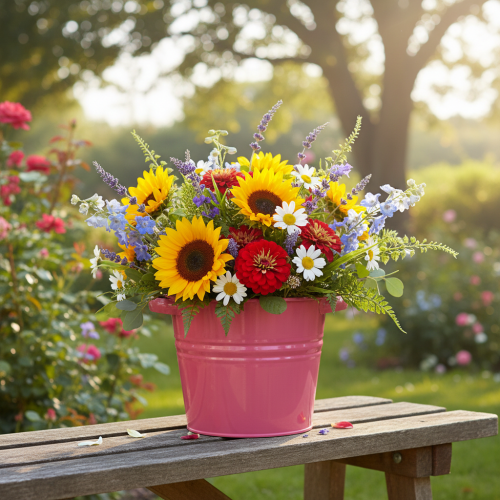 Artículo Maceta decorativa, maceta de metal rosa con asas, 31x26x21,5 cm.