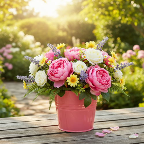 Artículo Maceta de metal con asa rosa, 16x17,5x16 cm, 2 unidades.