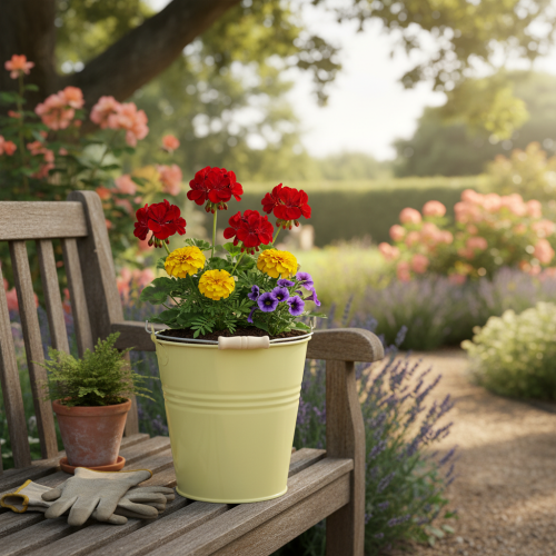 Artículo Cubo/maceta de metal en color amarillo verdoso, 26x22,5x23 cm, 6 l