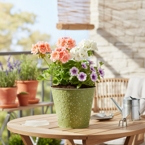 Artículo Maceta metálica con forma de estrellas, verde y plateada, Ø16cm