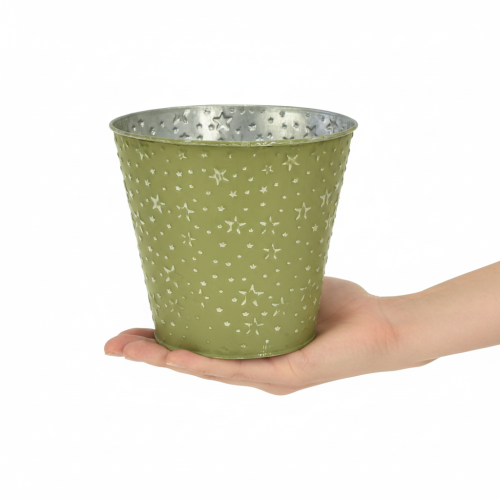 Artículo Maceta metálica con forma de estrellas, verde y plateada, Ø16cm
