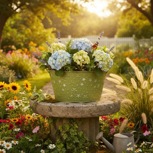 Artículo Bol de metal con estrellas y asas, verde, Ø20cm, H11,5cm