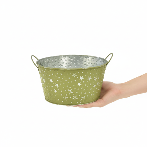 Artículo Bol de metal con estrellas y asas, verde, Ø20cm, H11,5cm