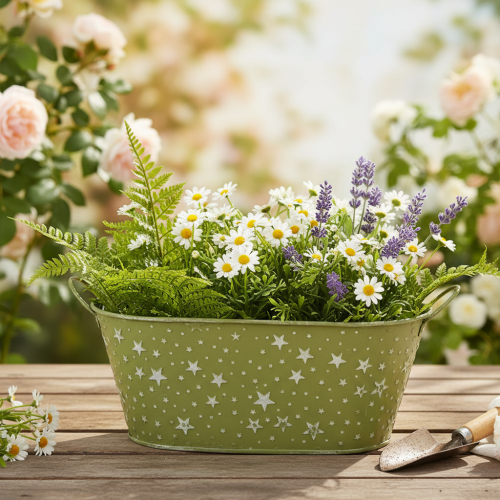 Artículo Bol ovalado de metal con estrellas y asas, verde, 31×16cm, H12.5cm