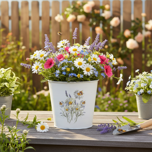 Artículo Maceta de metal, jardinera, blanca, 12,5 cm de alto, 11,5 cm de alto