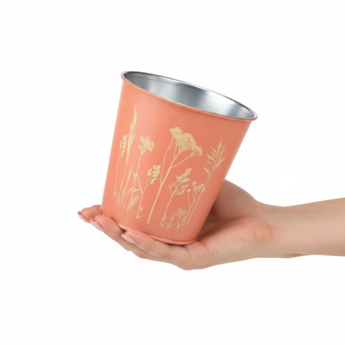 Artículo Maceta con decoración floral, color amarillo albaricoque, Ø10,5 cm, H10,5 cm