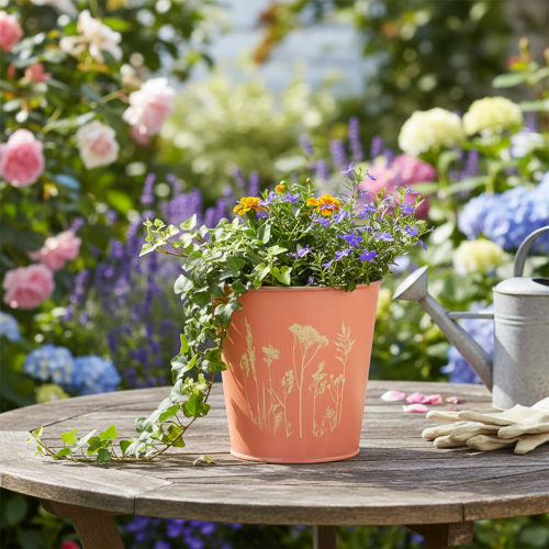 Artículo Maceta de metal con forma de albaricoque, Ø11,5 cm, H11,5 cm.