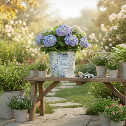 Artículo Maceta/jardinera pequeña de metal para hortensias, Ø17,5 cm H16 cm