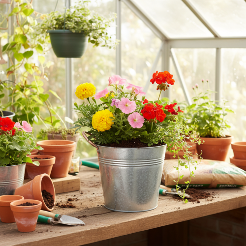 Artículo Maceta metálica con asas, cubo decorativo, Ø16cm H15cm