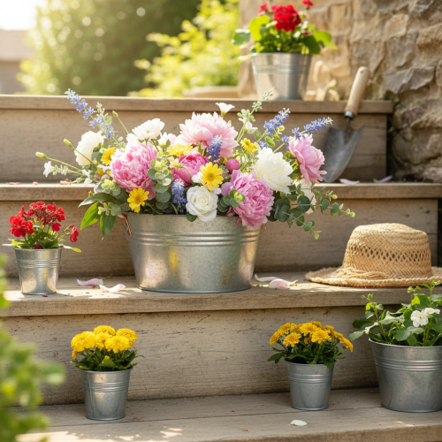 Artículo Bol redondo para flores con asas, bol de metal Ø17,5cm H9cm