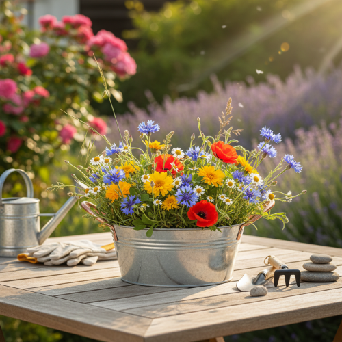 Artículo Bol redondo para flores con asas, de metal, Ø21cm, H9.5cm