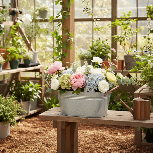 Artículo Bol para flores con asas, bol decorativo, metal, 17,5 × 12 × 9 cm