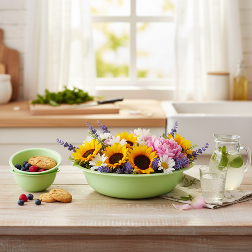 Artículo Bol decorativo de metal con aspecto esmaltado, verde lima, 25 cm.