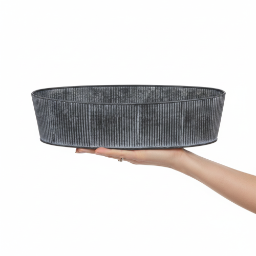Artículo Bol ovalado de metal, negro y gris, estilo vintage, 32,5/37 cm, juego de 2.