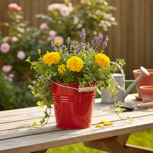 Artículo Cubo/maceta decorativa de metal, rojo, Ø22cm, H21.5cm, 6L