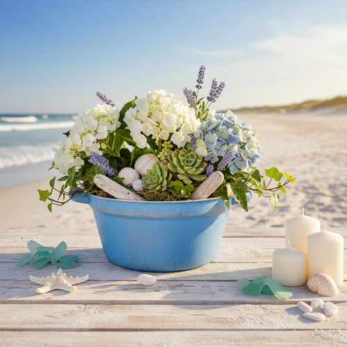 Artículo Bol/maceta decorativa, metal azul, estilo shabby chic, Ø21cm, H10.5cm